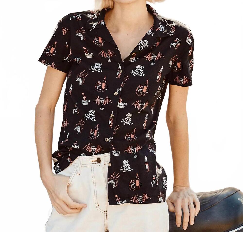 NEW PYKNIC le sigh button-up shirt in black